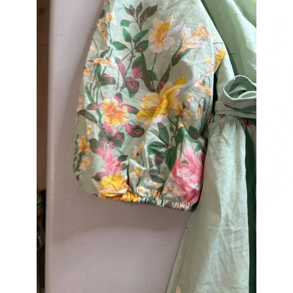Harlow Rose Sage Green Floral Wrap Maxi Dress Puff Sleeve Sz 1X Party Romantic